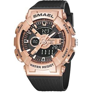 Mens Digital Sports Watch Analogy Quartz Waterdicht Dual Time Display LED -achtergrondverlichting Grote gezicht Dial Business Casual Multifunction Watches for Men,Rose gold