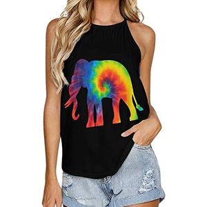 Tie Dye Olifant Tanktop voor dames, zomer, mouwloze T-shirts, halter, casual vest, blouse, print, T-shirt, S