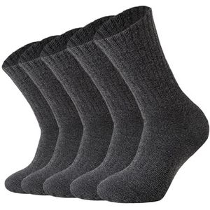 Josnown Thermosokken voor heren, warme wandelsokken, dikke wollen sokken, ademende gevoerde laarssokken, wintersokken, loopsokken, outdoorsokken, 5 paar, maat 39-45, 5 x donkergrijs, 39/45 EU