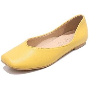 Onewus Modieuze ballerina's voor dames, met vierkante teen, comfortabele schoenen, grote maat, geel, 42 EU