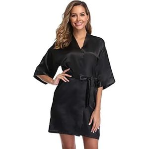 LHSJYG Dames gewaden satijnen badjas vrouwelijke intieme lingerie nachtkleding zijdeachtig bruidscadeau casual kimono badjas jurk nachthemd sexy nachtkleding (zwart, 4XL)