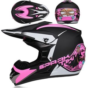 Full Face Crosshelm Voor Kinderen En Volwassenen Met Bril Handschoenen En Masker, Motorhelm Voor Offroad MTB Dirtbike Quad Jongens Meisjes Mannen Vrouwen,Pink-XXL