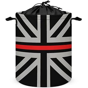 Zwarte Dunne Rode Lijn Britse Vlag Wasmand Met Deksel Opvouwbare Trekkoord Wasmand Voor Thuis Reizen