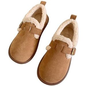 Dames pluche ronde teen slip-on orthopedische schoenen, warme pluizige gevoerde casual zachte zool schoenen, warme katoenen schoenen, Bruin, 37 EU