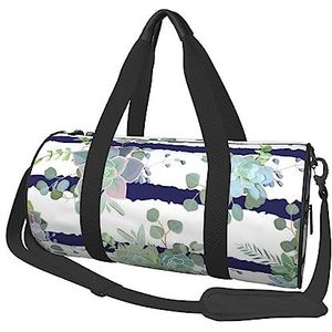 Sporttas Reizen Duffel Bag Gestreepte Vetplanten Print Nachttas, Zwart, Eén maat, Reisplunjezak