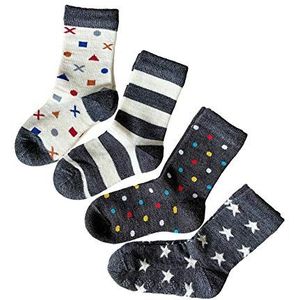 VITSOCKS Merino Wol Sokken Kinderen Warm Gewatteerde Zool (4 PAAR) Jongens Meisjes 2-10 Jaar, multipack1, 23-26