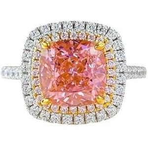Dames S925 zilveren ring 8 * 8 vierkante diamanten ring met hoog koolstofgehalte Huwelijkscadeauaccessoires (Color : Pink_9)