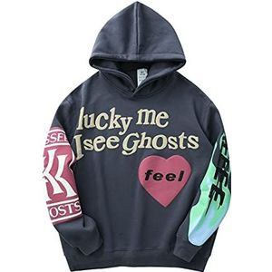 Kanye Sweatshirts Lucky Me I See Ghosts Hoodie Hip Hop Hooded Zwart, Donker Grijs, M