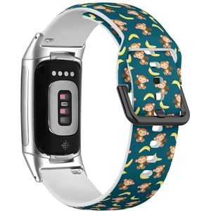 RYANUKA Zachte sportband compatibel met Fitbit Charge 5 / Fitbit Charge 6 (Monkey Yellow Banana) Siliconen Armband Strap Accessoire, Siliconen, Geen edelsteen