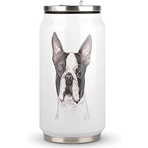 Leuke Boston Terrier Hond Reizen Mok met Deksel Cola Cup Geïsoleerde Tumbler Water Fles Thee Cup Voor Vrouwen Mannen