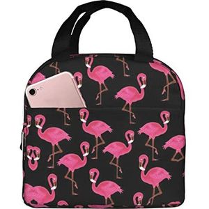 JYQCNSMJYB2 Mooie roze flamingo's print geïsoleerde lunchbox voor vrouwen en mannen, lichte duurzame draagtas voor kantoor, werk, school