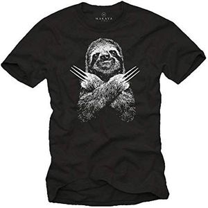 MAKAYA Grappige T-Shirts Voor Mannen - Luiaard Sloth - Korte Mouwen Ronde Hals Zwart Geschenken Jongens/Kinderen/Jongens/Heren Maat M