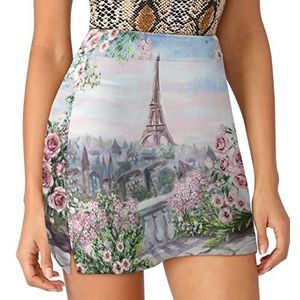 Zomer in Parijs Schilderen Dames Skorts Hoge Taille Tennisrok Gelaagde Korte Mini Rok Culottes Skorts Met Zakken 2XL