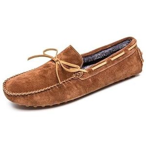 Loafers for heren Suede Vamp Boatshoes Voering van imitatiebont Rijden Loafers Platte hak Antislip Prom Slip On (Color : Brown, Size : 42 EU)