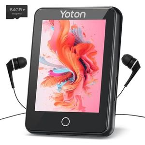 MP3-speler Bluetooth YOTON 80 GB, draagbaar touchscreen, muziekhouder voor kinderen, hoge geluidskwaliteit, FM, stopwatch, spraakrecorder, stappenteller, met 64 GB SD-kaart en hoofdtelefoon