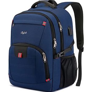 17.3 Inch Laptop Computer Rugzak College School Boekentas Zakelijk Reizen Waterbestendig Duurzame Rugzak met USB-oplaadpoort voor Dames Heren, Blauw