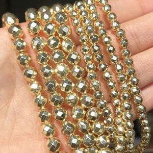Natuursteen kralen gladde zwarte hematiet ronde losse kralen voor sieraden maken DIY armbandaccessoires 15 '' 2/3/4/6/8/10/12 mm-facet 9K goud-6 mm (ca. 65 stuks)