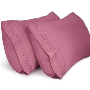 Lirex Kussenslopen (2 Stuks), 50 x 70 cm Geborduurd Zachte Kussenslopen van Geborsteld Microvezel, Machinewasbaar Kreukvrij Ademend, Mauve Roze