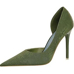 JOEupin Klassieke pumps met spitse neus voor dames, hoge hak, stiletto's, instapschoenen, Groen, 40 EU