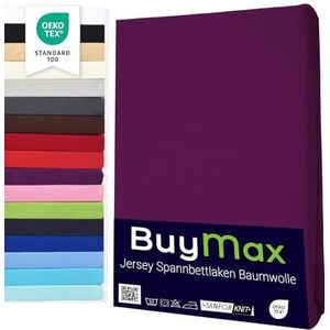 Buymax Hoeslaken, 140 x 200 cm, 100% katoen, hoeslaken, bedlaken, jersey, matrashoogte tot 25 cm, kleur aubergine