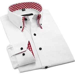 Lyon Becker® Heren Designer Dubbele Kraag Italiaans Slim Fit Formele Casual Shirts Lange Mouwen, Wit/roodcheck-dc02, M