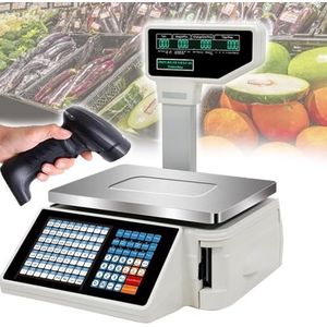 Commerciële dubbelzijdige display prijslabel afdrukweegschaal, digitale barcodeweegschaal, for supermarkt/winkel/magazijnweegschaal (Size : Machine+gun)