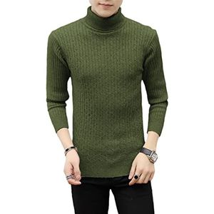 Wintertrui, Herfst- en wintertrui for heren met effen hals strepen, warme casual pullover(Army Gn,XL (70-80KG))