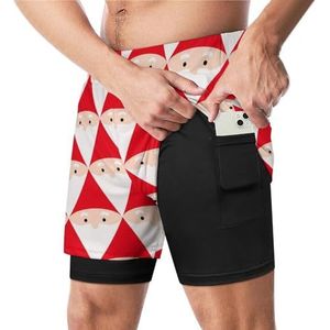 Geometrische Kerstman Patroon Grappige Zwembroek met Compressie Liner & Pocket Voor Mannen Board Zwemmen Sport Shorts