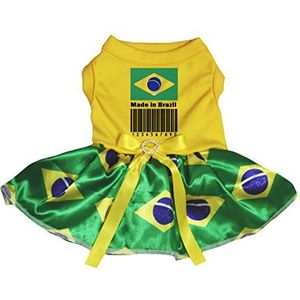 Petitebelle Gemaakt In Brazilië Code Geel Katoen Shirt Tutu Puppy Hond Jurk, X-Large, Brazilië Vlag