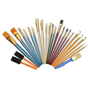 Artina Penseel Set 25 stks – Borstelset met Borstelharen, Ronde Borstel, Platte Borstel & Spons Borstel – Natuurlijke & Nylon Borstelharen voor Acryl, Aquarel, & Olieverfschilderen