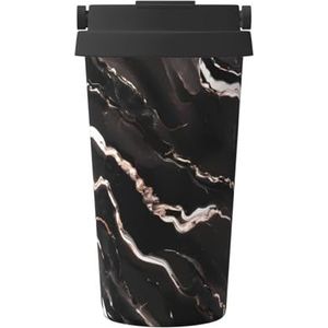 EdWal Zwarte Rose Gold Marble Print 500 ml koffiemok, geïsoleerde campingmok met deksel, reisbeker, geweldig voor elke drank