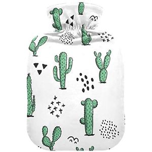 YOUJUNER Warmwaterkruik met groene cactus cactussen deksel 1 liter grote warmwaterzak warm comfort hand voeten warmer