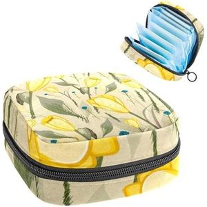 Opbergtas voor maandverband, menstruatiekit tas voor school, menstruatiecupzakje, maandverband organizertas, gele tulp, bloem, groene bladeren, retro