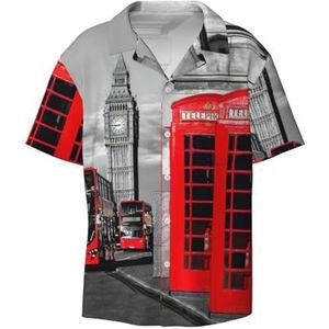 TyEdee Engeland UK Retro Londen Telefoon Print Heren Korte Mouw Jurk Shirts met Zak Casual Button Down Shirts Business Shirt, Zwart, XXL
