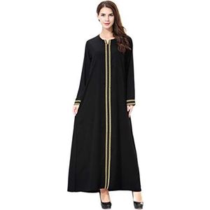 GladThink Vrouwen moslim Kaftan Abaya ronde hals maxi jurk, Goud, S