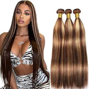 Tuheerst Straight Human Hair Bundles P427 Highlight Blonde Real Hair Human Hair Extensions Sew in Hair Extension 3 Bundles Double Weft Remy Hair Low Shedding for Woman 28 28 28 Inch