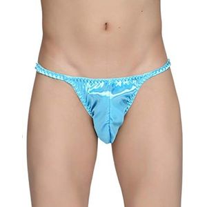 Satini Heren Ondergoed Satijn Tanga Bikini Broekje Broekjes (Aquablauw, L)