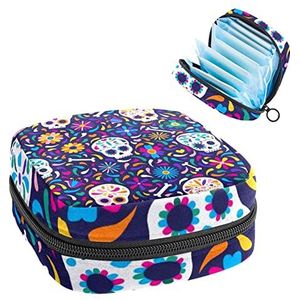 Maandverband Opbergtas,Draagbare maandverband Opbergzak,Schedel Ontwerp, Meerkleurig, 4.7x6.6x6.6 in/12x17x17 cm