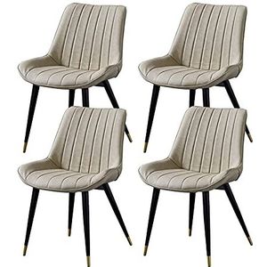 GEIRONV Lederen keuken stoelen set van 4, met rugleuning metalen benen dineren stoelen retro woonkamer slaapkamer balkon stoel 46 × 53 × 83cm Eetstoelen (Color : Beige)