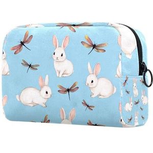 Leuke konijntjes spelen libellen cosmetische tas voor vrouwen, reizen toiletartikelen tassen grote make-up handige tas organizer tas met rits