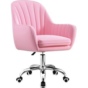 JAVYPPT Bureaustoel Accent Vanity Fauteuil Fluwelen Ergonomische Computer Verstelbare Hoogte Thuiskantoor Draaistoel Rollende Executive Task Stoelen (Roze)