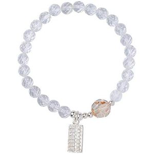Armbanden met kralen Natuurlijke witte kristal citrien 925 zilveren telraam armband geluk perzik bloesem rijke amulet armband for vrouwen, 16~17 cm Cinnabar (Color : White_13~14cm)