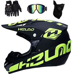 Uniseks Volledige Gezicht Motorcross Helm, met Bril Handschoenen Masker, Jeugd Kind Enduro Van de weg af Motor Helm, MTB ATV BMX Bergafwaarts Viervoudig Crossmotor Botsing Helm, D.O.T Gecertificeerd (