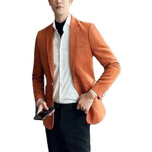 Dvbfufv Mannen Suede Jas Mannen Mode Koreaanse Slanke Business Casual Pak Jas Mannen Trend Party Effen Kleur Blazers Jas, Oranje, XS