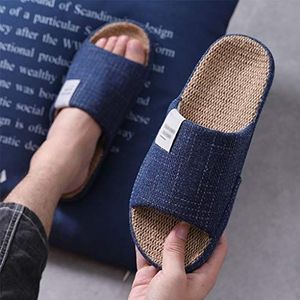 Huis Slippers, Lichtgewicht Linnen Slippers Unisex Heren Slippers, Indoor Schoenen, Comfortabele Casual Slippers, Indoor Slaapkamer Sandalen (Color : Navy blue, Size : EUR 47-48)