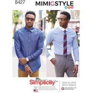 Simplicity 8427patroon 8427 heren hemd met kraag en manchetten variaties van Mimi G, papier, wit, BB (44-46-48-50-52)