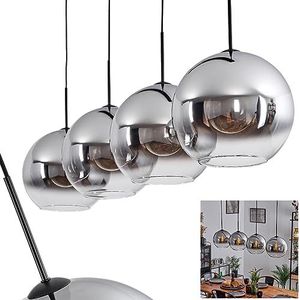 Koyoto hanglamp, metaal/glas hanglamp in zwart/chroom/helder, 4-lamps lamp in vintage/retro design met glazen kappen (Ø 30 cm), max. hoogte 152 cm, 4 x E27, gloeilampen niet inbegrepen