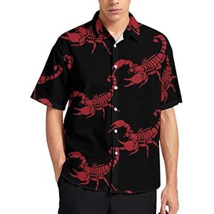 Red Scorpion Hawaiiaans shirt voor heren, zomer, strand, casual, korte mouwen, button-down shirts met zak