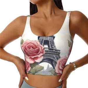 Eiffeltoren, rozenprint, comfortabel, voor dames, sportvest, yoga, trainingsvest voor vrouwen, lichtgewicht, zomer, Zwart, S