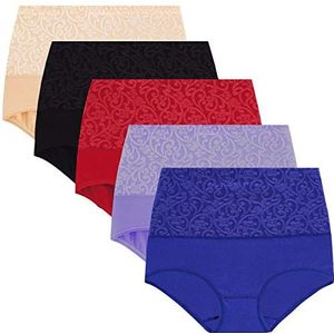 YaShaer Vrouwen Hoge Taille Katoenen Slipje Slips Buikcontrole Ondergoed C-Sectie Herstel Zachte Stretch Slipje Onderbroek, 5 Packs-jacquards, XL